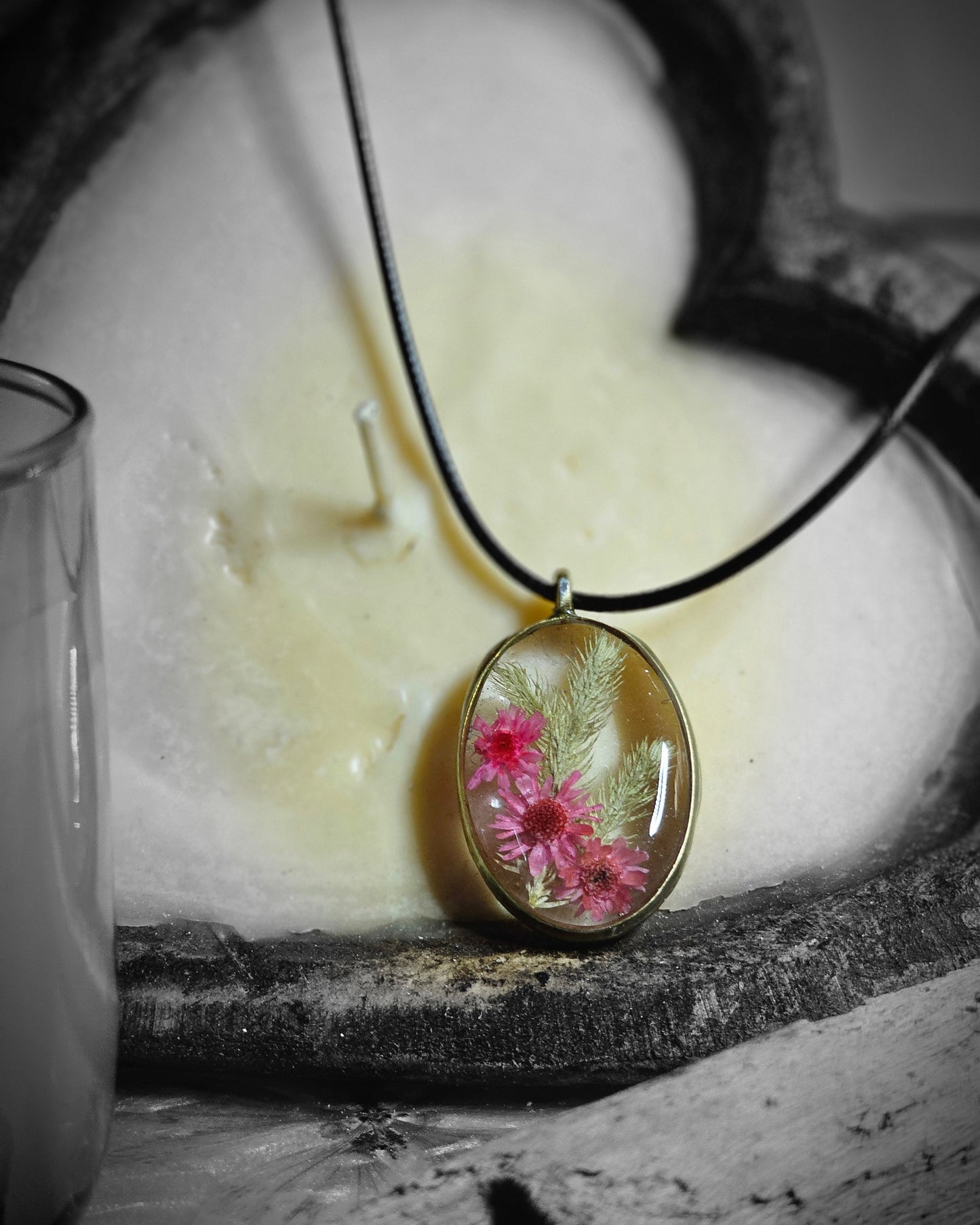 Handmade Resin Necklace with Real Botanicals