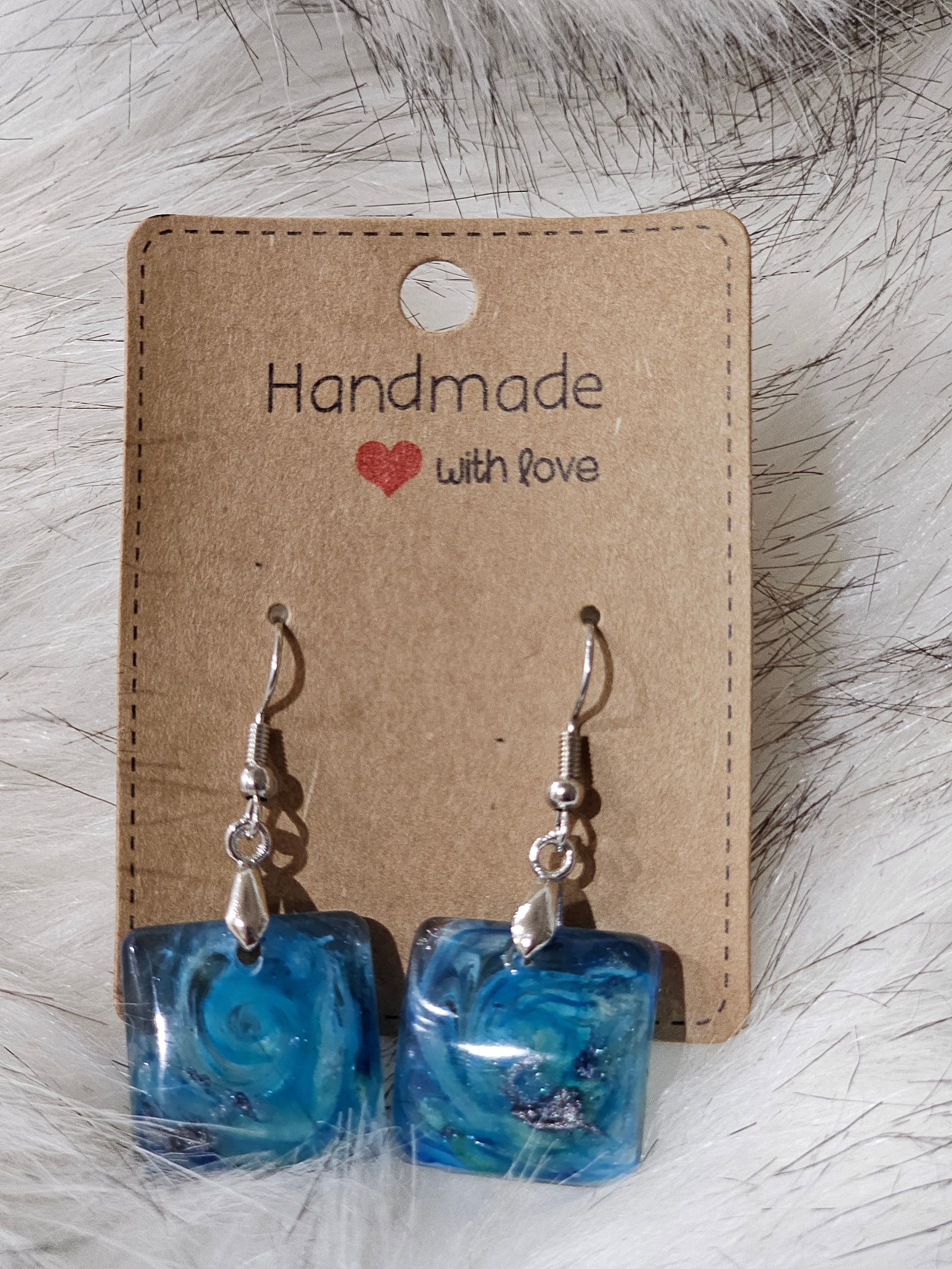 Handcrafted Resin Earrings [Blue - Petri Method]