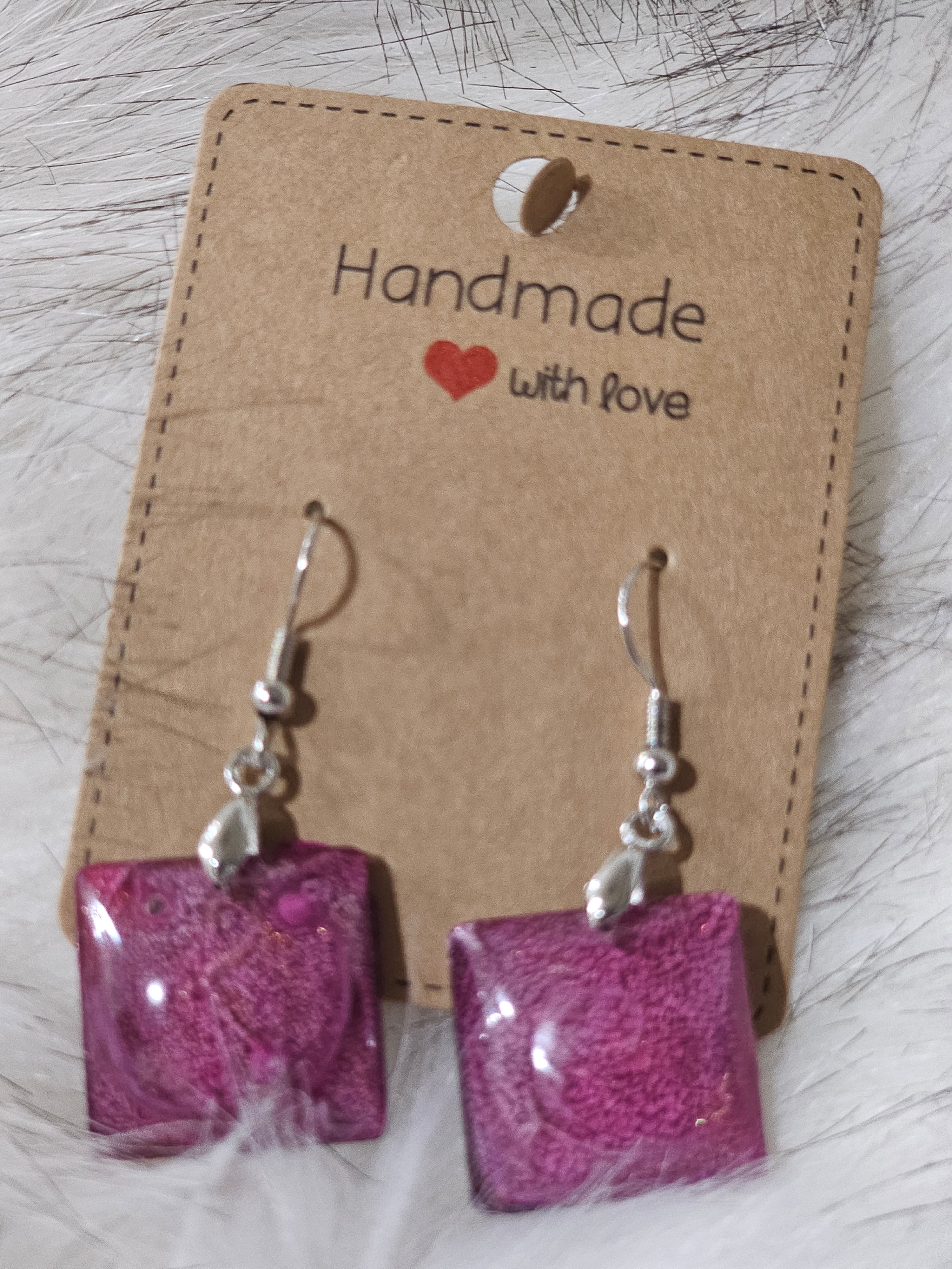 Handcrafted Resin Art Earrings [Pink - Petri Method]