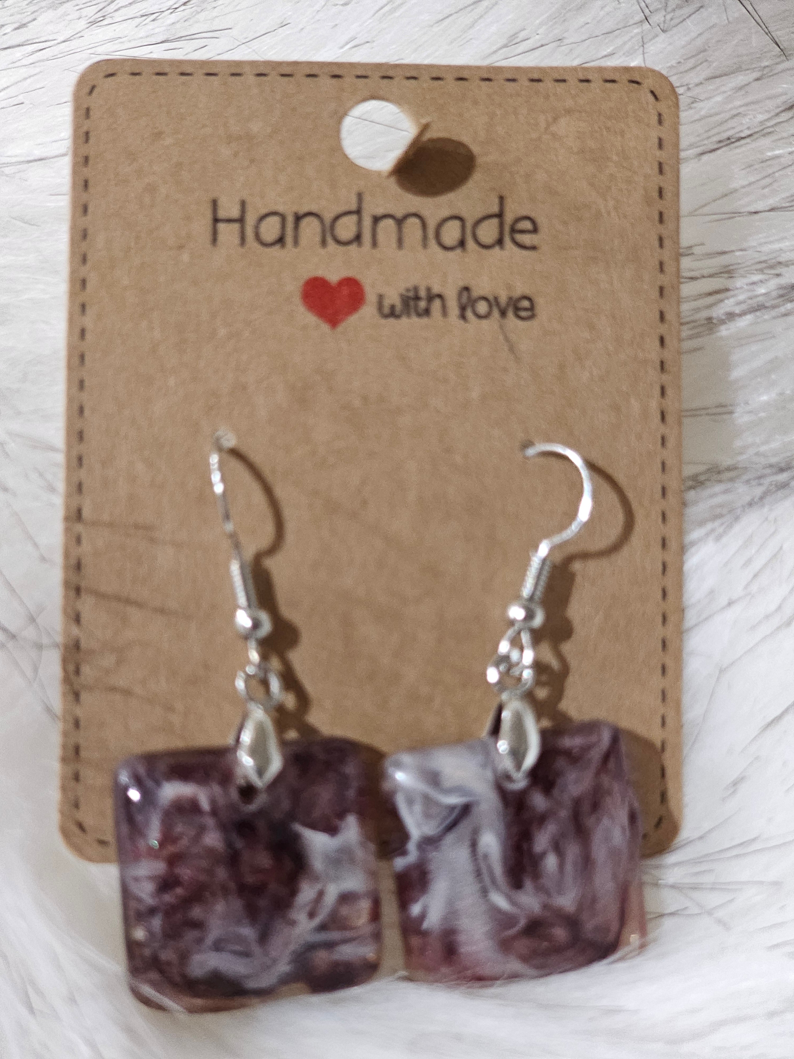 Handcrafted Resin Art Earrings [Purple/Brown - Petri Method]
