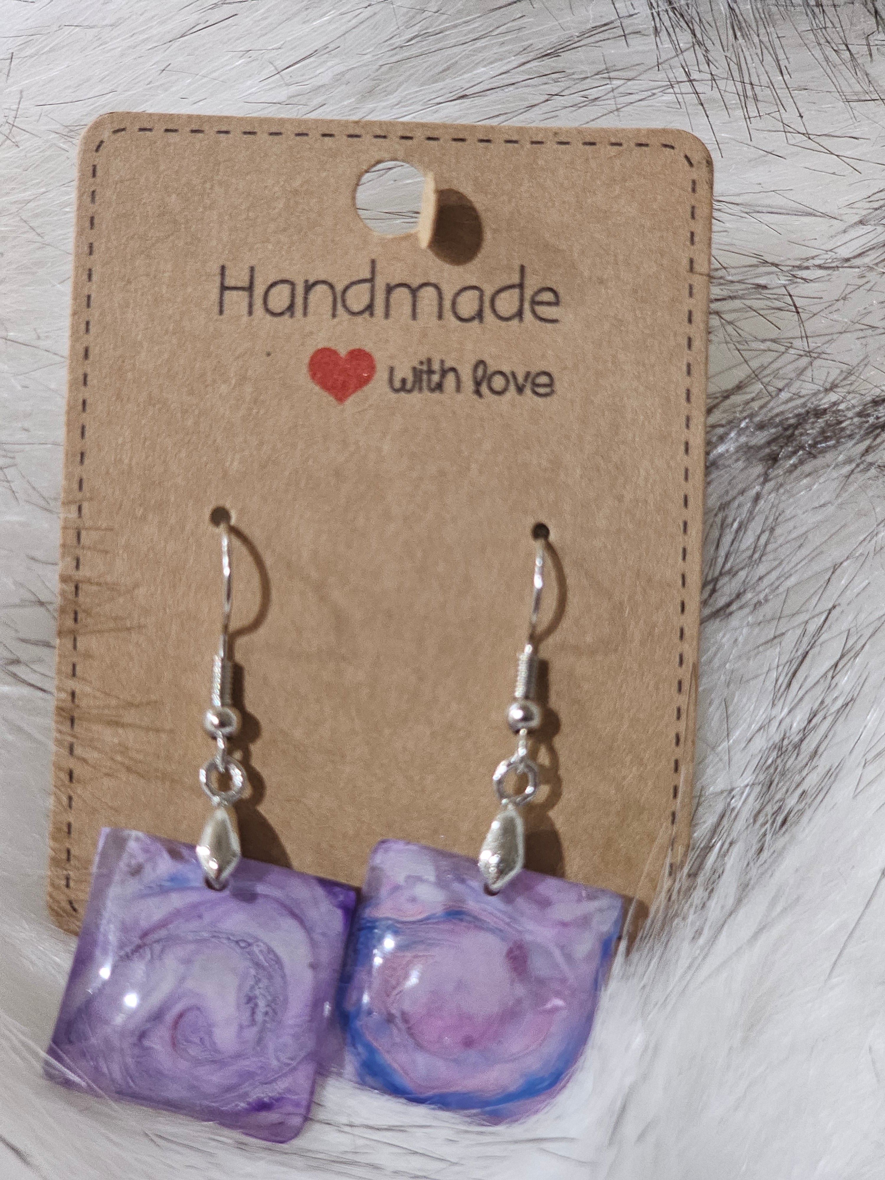 Handcrafted Resin Art Earrings [Purple - Petri Method]